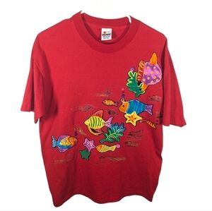 Vintage signal mega tee tropical fish AOP nautical grandma style tshirt Size L